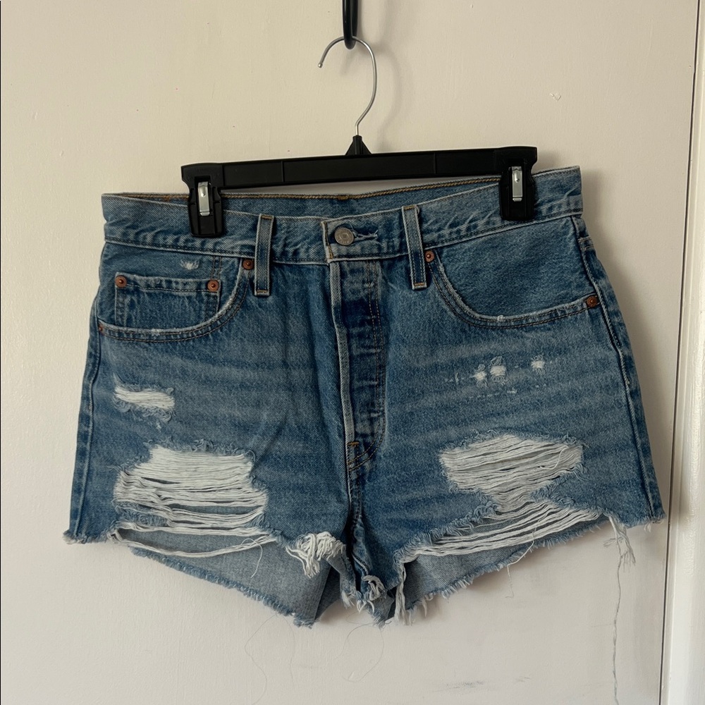 Levi's Blue Distressed Jean Shorts